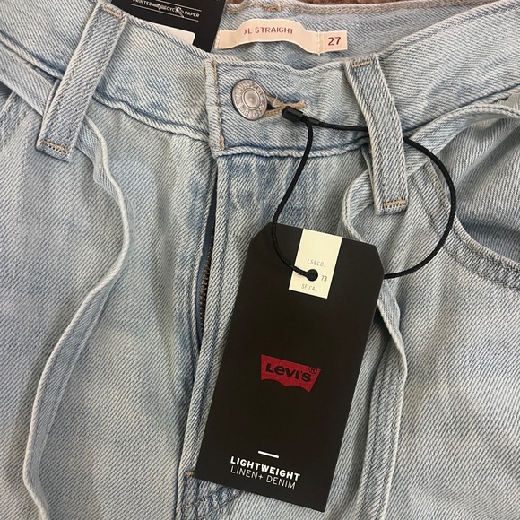 NWT Levi's XL Baggy Straight Jeans Light Wash Blue Size 27x31 Tie Waist Y2K - Picture 6 of 12